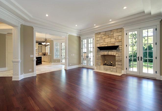 professional wood floor installation in progress