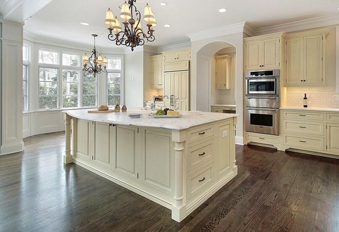 close-up of textured laminate floors in a kitchen in Duquesne PA